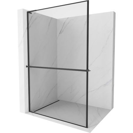 Mexen Kioto+ L Shower Wall with Shelf Walk-in 110 x 200 cm, Black Frame, Black - 800-110-123-70-70