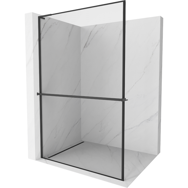 Mexen Kioto+ L parede de duche com prateleira Walk-in 70 x 200 cm, moldura preta, preta - 800-070-123-70-70