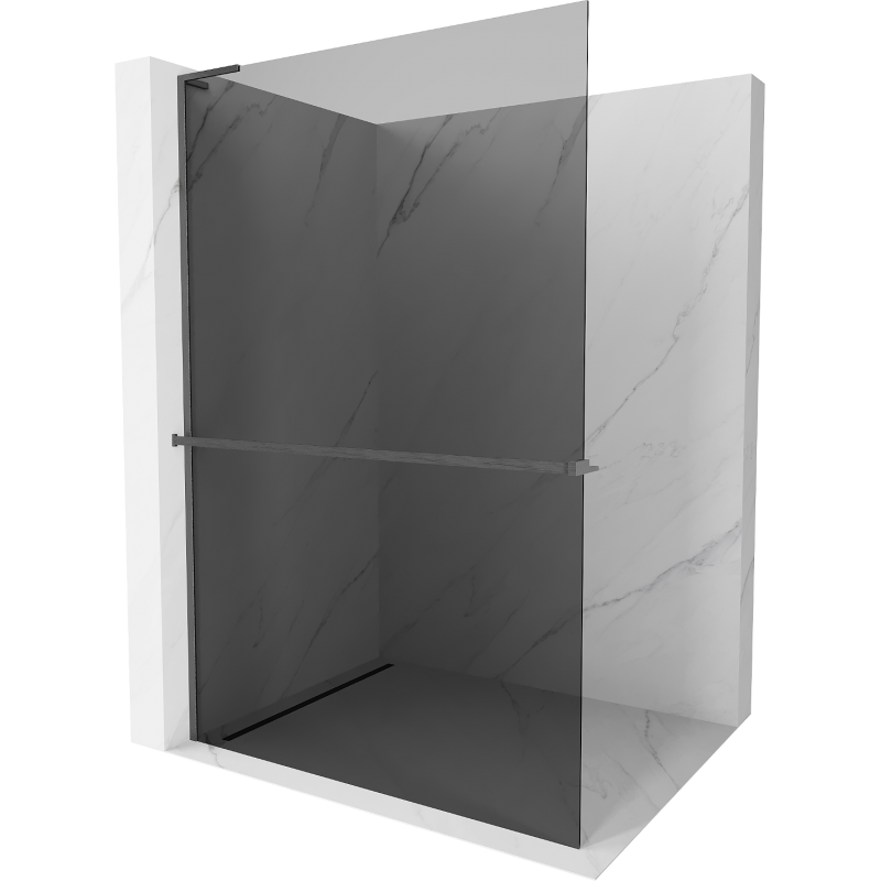 Mexen Kioto+ L parete doccia con mensola Walk-in 90 x 200 cm, grafite, grigio canna di fucile spazzolato - 800-090-123-66-40