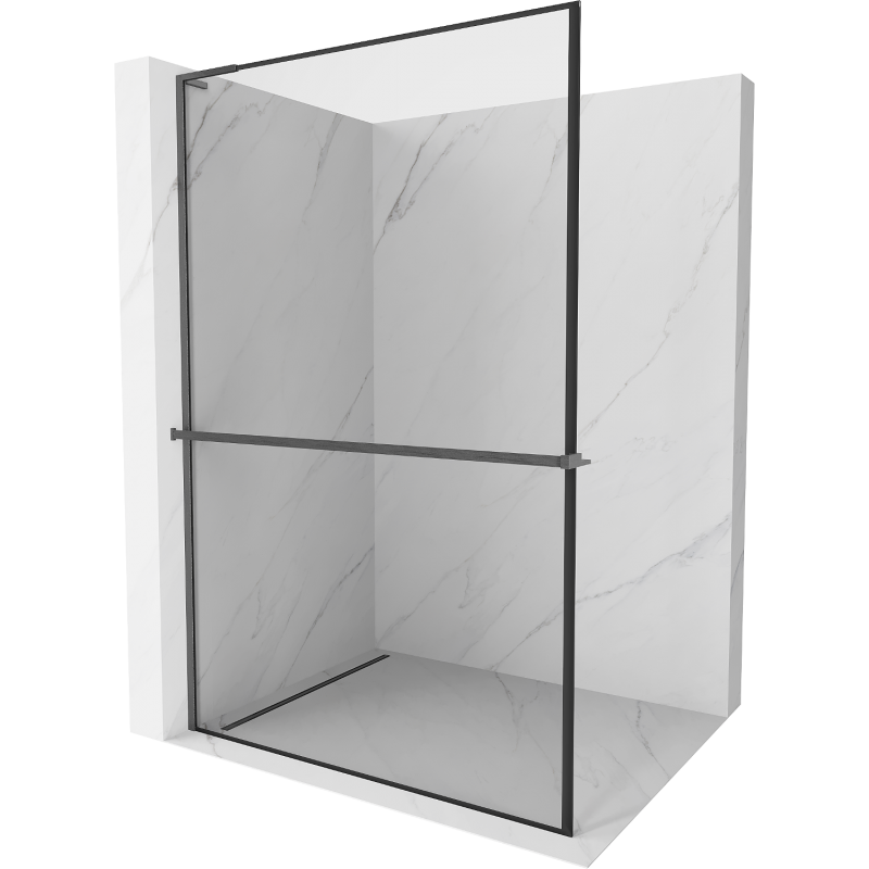 Mexen Kioto+ L parede de duche com prateleira Walk-in 120 x 200 cm, moldura preta, cinza escovado - 800-120-123-66-70