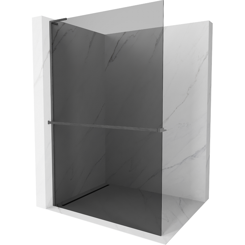 Mexen Kioto+ L Duschabtrennung mit Ablage Walk-in 110 x 200 cm, Grafit, gebürstet Gun Gray - 800-110-123-66-40