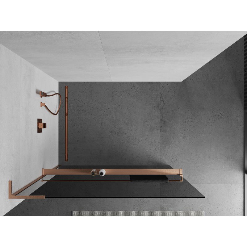 Mexen Kioto+ L καμπίνα ντους με ράφι Walk-in 70 x 200 cm, γραφίτης, βουρτσισμένο