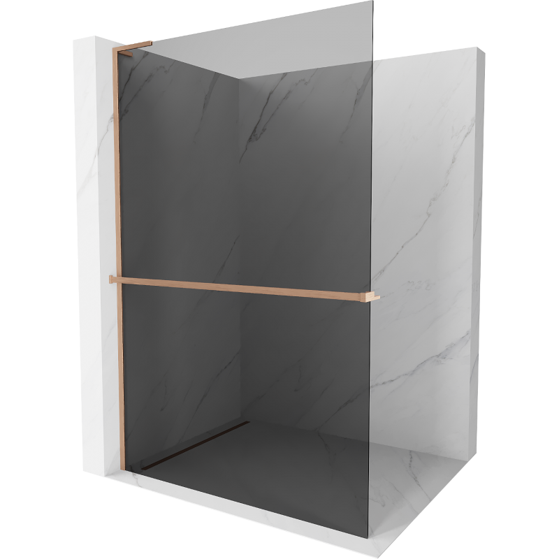 Mexen Kioto+ L duschvägg med hylla Walk-in 70 x 200 cm, grafit, borstad koppar - 800-070-123-65-40