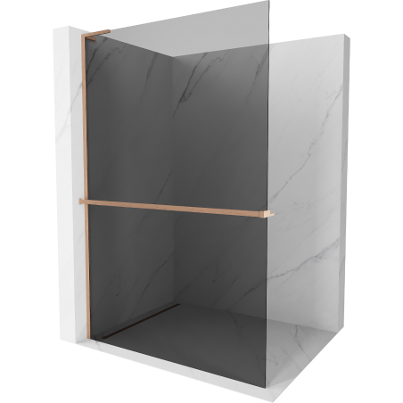 Mexen Kioto+ L shower wall with shelf Walk-in 70 x 200 cm, graphite, brushed copper - 800-070-123-65-40