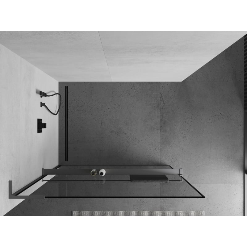 Mexen Kioto+ L ścianka prysznicowa z półką Walk-in 50 x 200 cm, czarna ramka, gun metal - 800-050-123-95-70