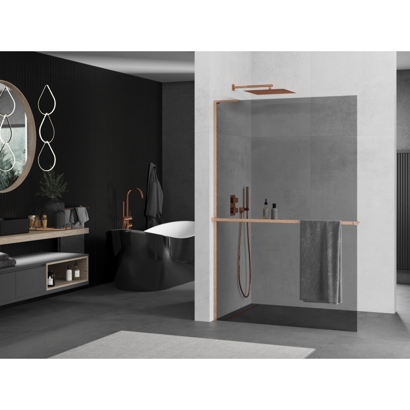 Mexen Kioto+ L dušisein riiuliga Walk-in 80 x 200 cm, grafiit, harjatud vask - 800-080-123-65-40