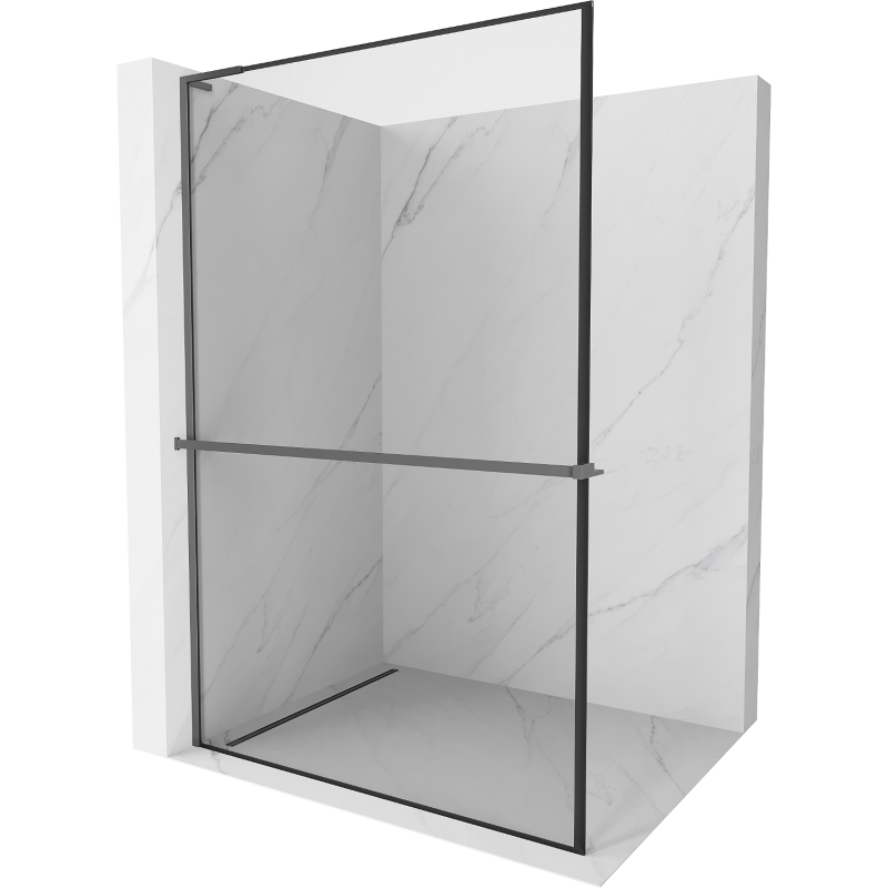 Mexen Kioto+ L Divisória de duche com prateleira Walk-in 60 x 200 cm, moldura preta, metal gun - 800-060-123-95-70