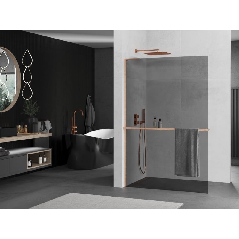 Mexen Kioto+ L dušisein riiuliga Walk-in 90 x 200 cm, grafiit, harjatud vask - 800-090-123-65-40