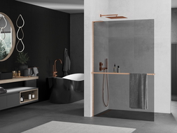 Mexen Kioto+ L Duschwand mit Regal Walk-in 90 x 200 cm, grafit, gebürstetes Messing - 800-090-123-65-40