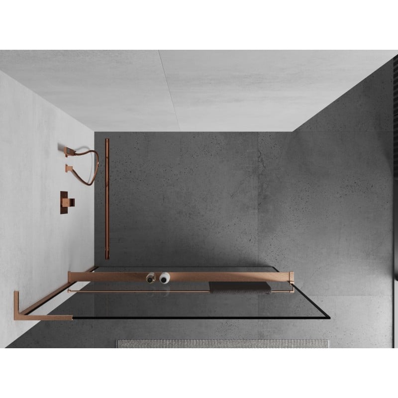 Mexen Kioto+ L mampara de ducha con estante Walk-in 60 x 200 cm, marco negro, cobre cepillado - 800-060-123-65-70