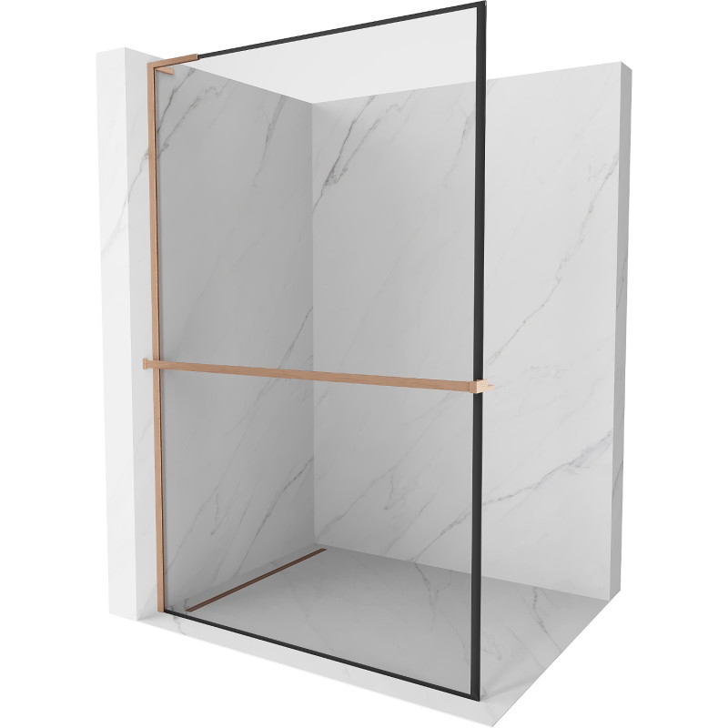 Mexen Kioto+ L dušisein riiuliga Walk-in 70 x 200 cm, must raam, harjatud vask - 800-070-123-65-70