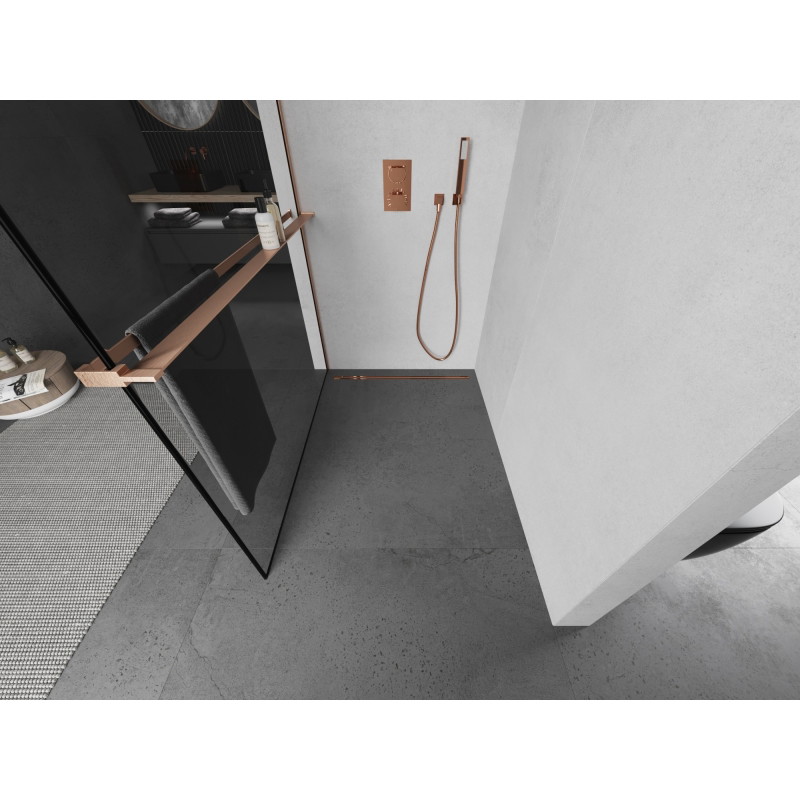 Mexen Kioto+ L dušisein riiuliga Walk-in 70 x 200 cm, must raam, harjatud vask - 800-070-123-65-70