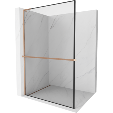 Mexen Kioto+ L Duschwand mit Ablage Walk-in 80 x 200 cm, schwarzer Rahmen, gebürstetes Kupfer - 800-080-123-65-70