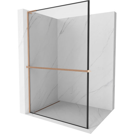 Mexen Kioto+ L ścianka prysznicowa z półką Walk-in 80 x 200 cm, czarna ramka, miedź szczotkowana - 800-080-123-65-70