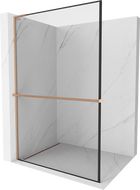 Mexen Kioto+ L paravan za tuš s policom Walk-in 80 x 200 cm, crni okvir, brušena mjed - 800-080-123-65-70