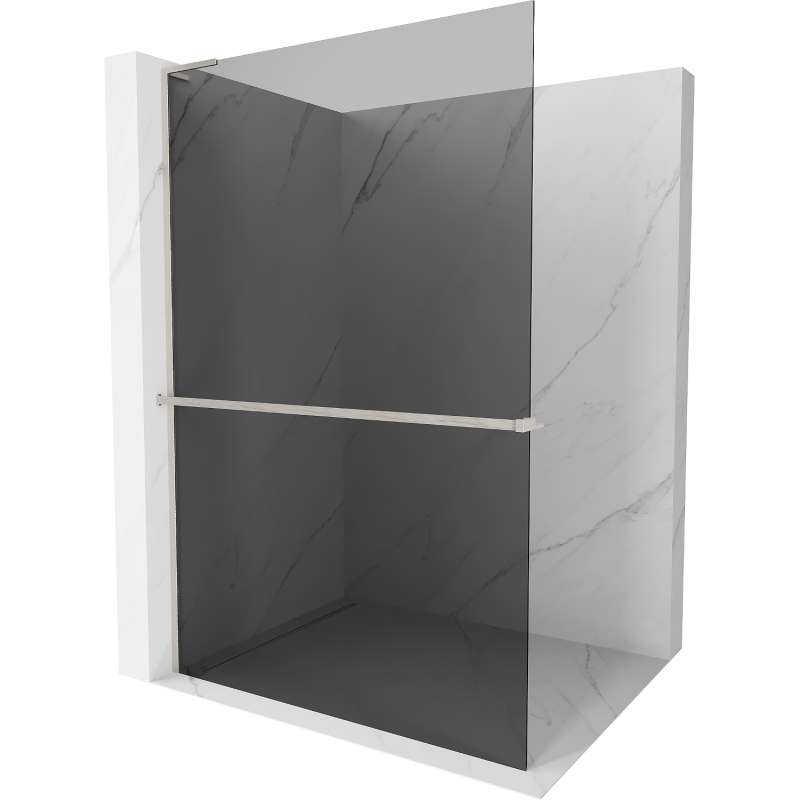 Mexen Kioto+ L Shower Wall with Walk-in Shelf 120 x 200 cm, Graphite, Brushed Nickel - 800-120-123-97-40