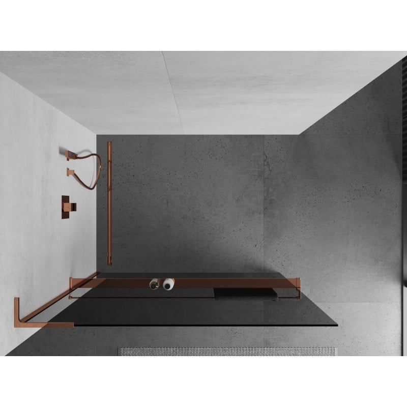 Mexen Kioto+ L paroi de douche avec tablette Walk-in 90 x 200 cm, graphite, or rose - 800-090-123-60-40
