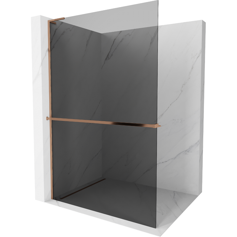 Mexen Kioto+ L ścianka prysznicowa z półką Walk-in 90 x 200 cm, grafit, różowe złoto - 800-090-123-60-40