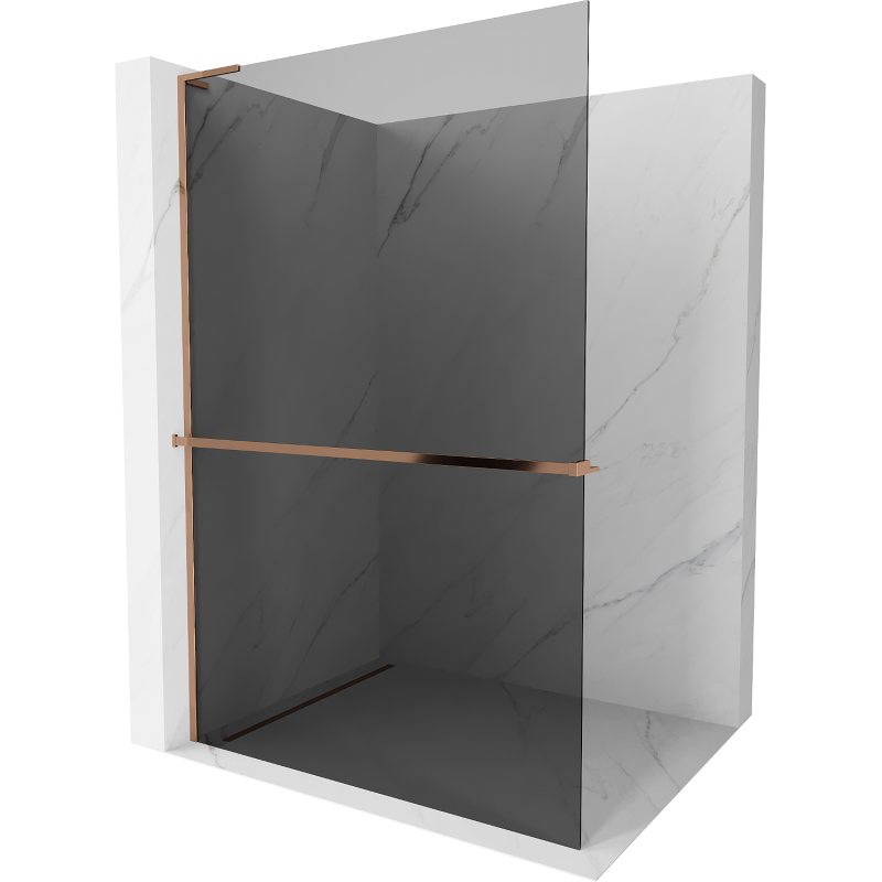 Mexen Kioto+ L Duschwand mit Regal Walk-in 100 x 200 cm, graphit, rosé-gold - 800-100-123-60-40