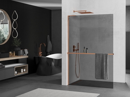 Mexen Kioto+ L douchewand met plank Walk-in 110 x 200 cm, grafiet, roze goud - 800-110-123-60-40