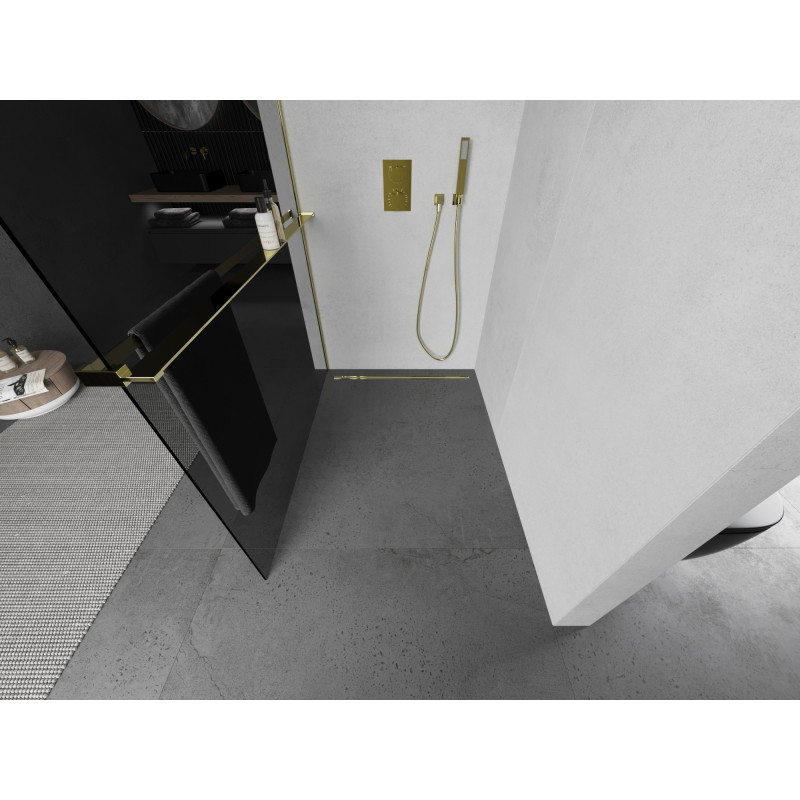 Mexen Kioto+ L dušisein riiuliga Walk-in 80 x 200 cm, grafiit, kuldne - 800-080-123-50-40