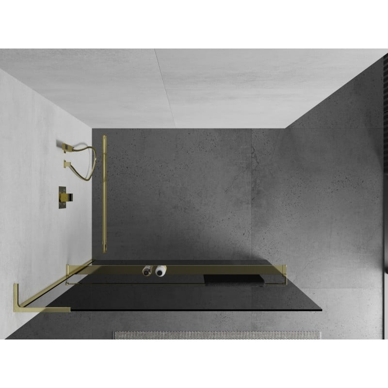 Mexen Kioto+ L parete doccia con mensola Walk-in 90 x 200 cm, grafite, oro - 800-090-123-50-40