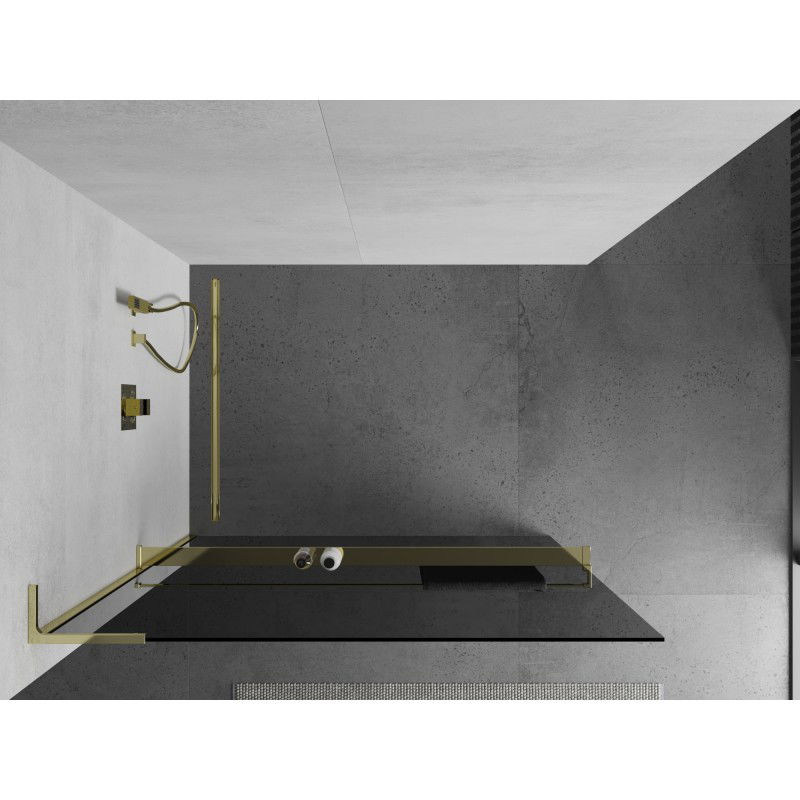 Mexen Kioto+ L Duschvägg med hylla Walk-in 100 x 200 cm, grafit, guld - 800-100-123-50-40
