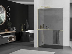 Mexen Kioto+ L douchewand met plank Walk-in 80 x 200 cm, grafiet, goud geborsteld - 800-080-123-55-40