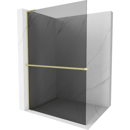 Mexen Kioto+ L douchewand met plank Walk-in 90 x 200 cm, grafiet, geborsteld goud - 800-090-123-55-40