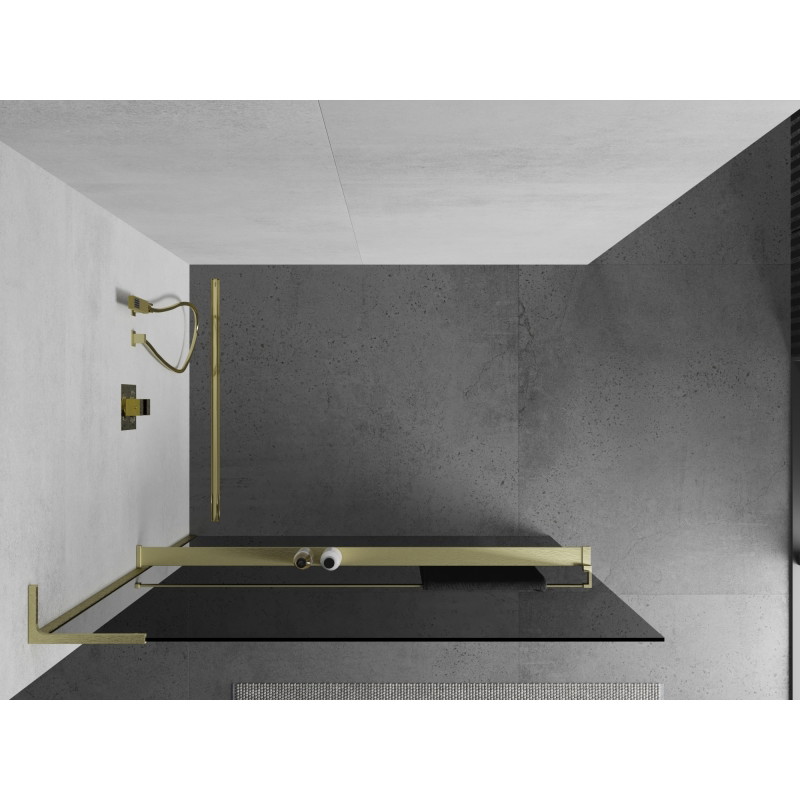 Mexen Kioto+ L dušisein riiuliga Walk-in 90 x 200 cm, grafiit, kuldne harjatud - 800-090-123-55-40