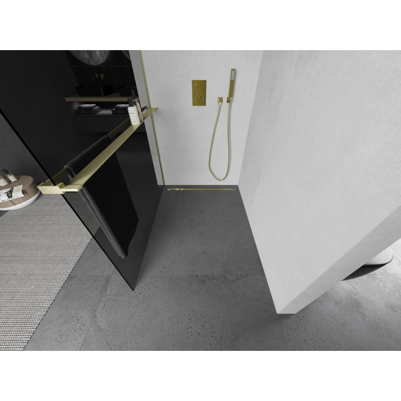 Mexen Kioto+ L dušisein riiuliga Walk-in 100 x 200 cm, grafiit, kuldne harjatud - 800-100-123-55-40