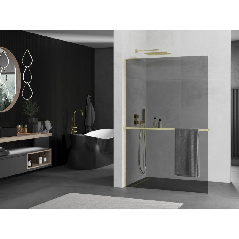Mexen Kioto+ L dušisein riiuliga Walk-in 100 x 200 cm, grafiit, kuldne harjatud - 800-100-123-55-40