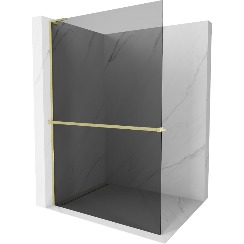Mexen Kioto+ L Parete doccia con mensola Walk-in 120 x 200 cm, grafite, oro spazzolato - 800-120-123-55-40