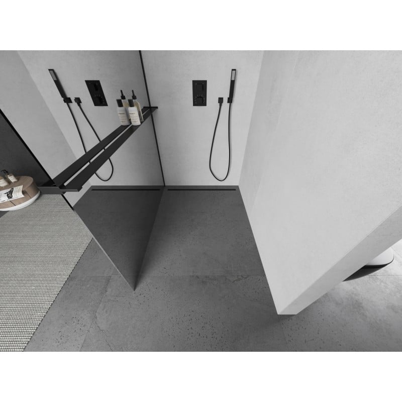 Mexen Kioto+ L panel de ducha con estante Walk-in 110 x 200 cm, espejo, negro - 800-110-123-70-50