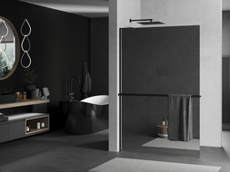 Mexen Kioto+ L Duschwand mit Ablage Walk-in 110 x 200 cm, Spiegel, Schwarz - 800-110-123-70-50