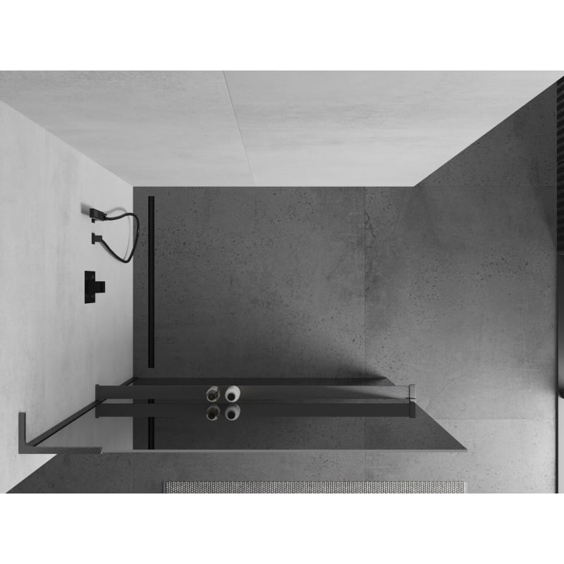 Mexen Kioto+ L ścianka prysznicowa z półką Walk-in 120 x 200 cm, lustro, gun gray szczotkowany - 800-120-123-66-50