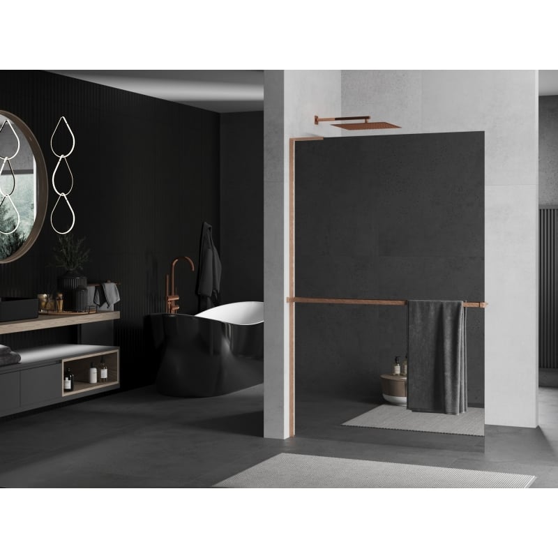 Mexen Kioto+ L dušisein riiuliga Walk-in 80 x 200 cm, peegel, harjatud vask - 800-080-123-65-50