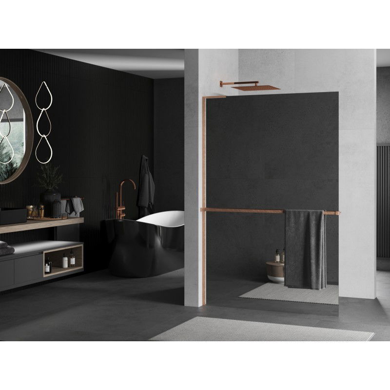 Mexen Kioto+ L panel de ducha con estante Walk-in 80 x 200 cm, espejo, cobre cepillado - 800-080-123-65-50