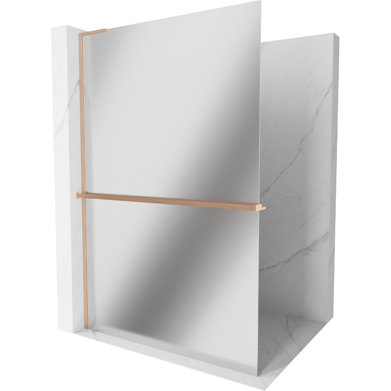 Mexen Kioto+ L ścianka prysznicowa z półką Walk-in 100 x 200 cm, lustro, miedź szczotkowana - 800-100-123-65-50