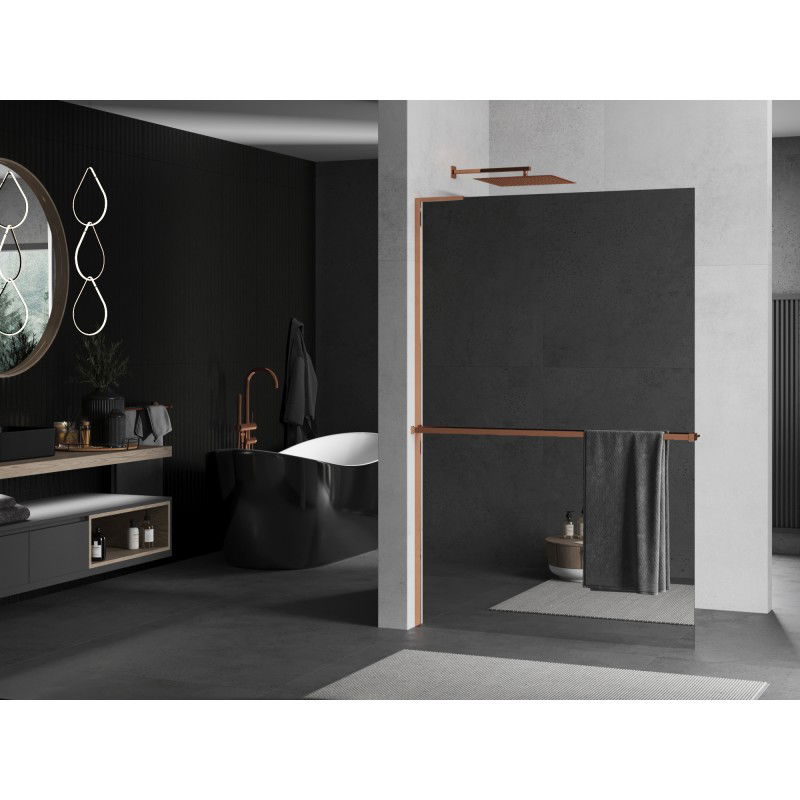 Mexen Kioto+ L douchescherm met plank Walk-in 70 x 200 cm, spiegel, roségoud - 800-070-123-60-50