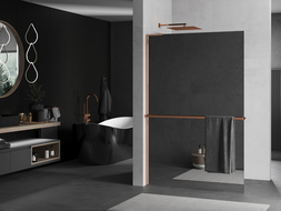 Mexen Kioto+ L Duschwand mit Ablage Walk-in 100 x 200 cm, Spiegel, Roségold - 800-100-123-60-50