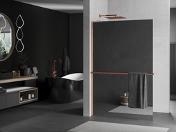 Mexen Kioto+ L ścianka prysznicowa z półką Walk-in 100 x 200 cm, lustro, różowe złoto - 800-100-123-60-50