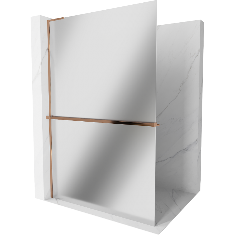 Mexen Kioto+ L Shower Wall with Shelf Walk-in 100 x 200 cm, Mirror, Rose Gold - 800-100-123-60-50