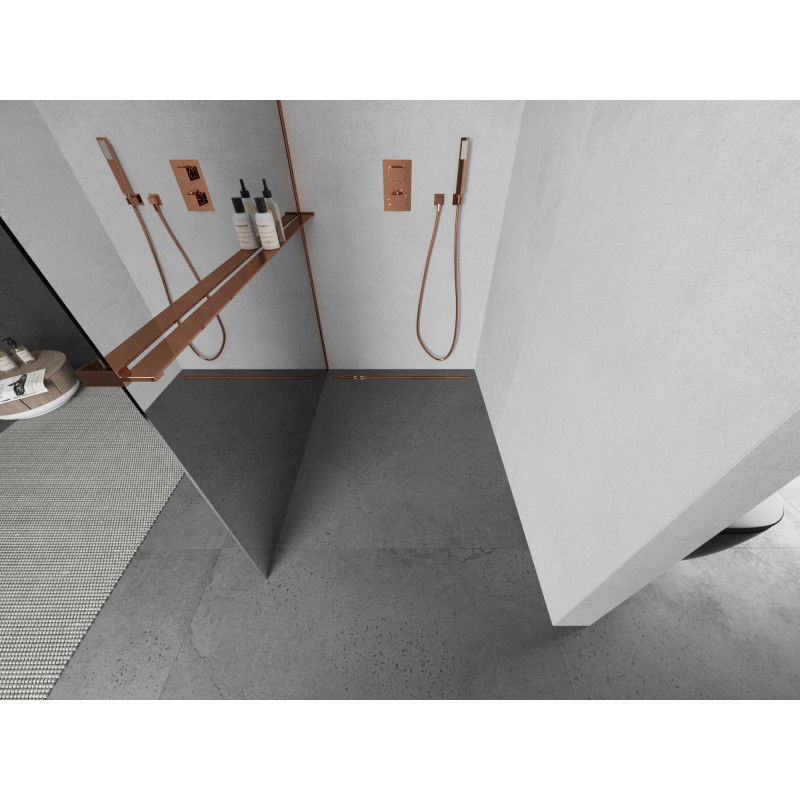 Mexen Kioto+ L panel de ducha con estante Walk-in 110 x 200 cm, espejo, oro rosa - 800-110-123-60-50