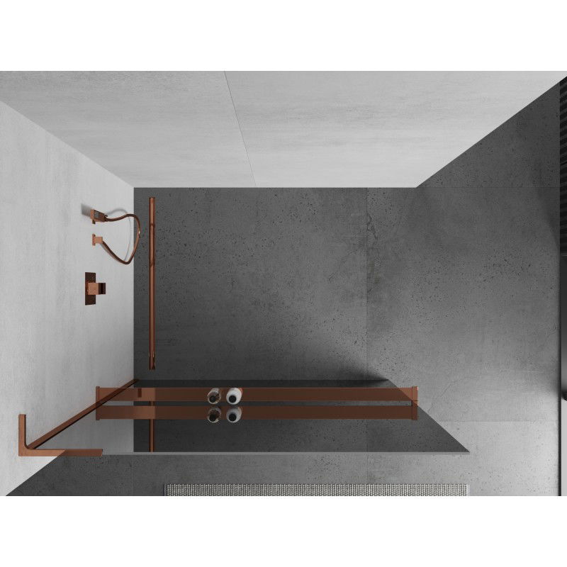 Mexen Kioto+ L parede de duche com prateleira Walk-in 120 x 200 cm, espelho, ouro rosa - 800-120-123-60-50