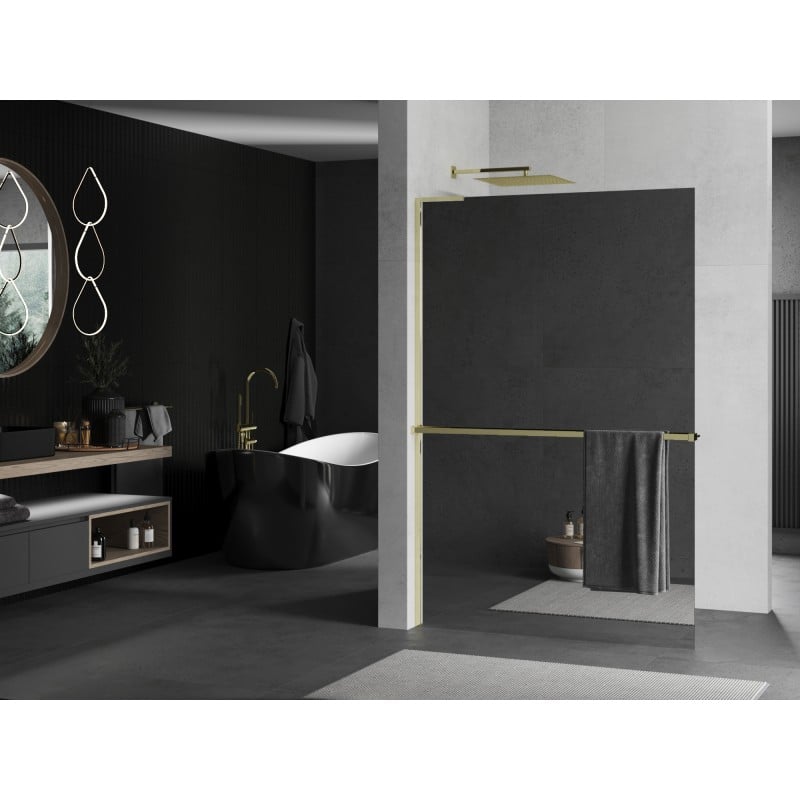 Mexen Kioto+ L paratia doccia con mensola Walk-in 70 x 200 cm, specchio, oro - 800-070-123-50-50