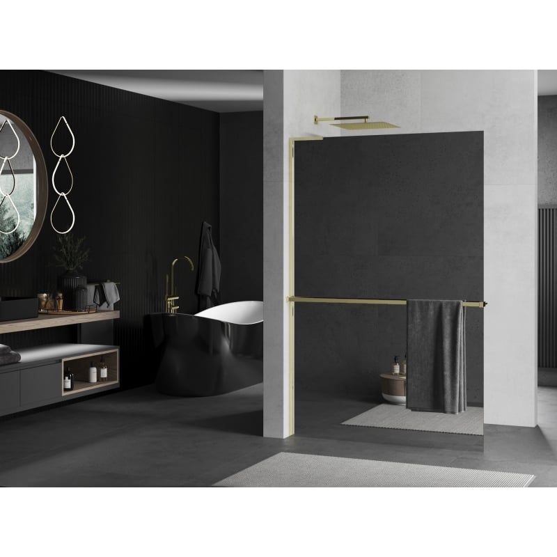 Mexen Kioto+ L dušisein riiuliga Walk-in 80 x 200 cm, peegel, kuldne - 800-080-123-50-50