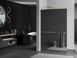 Mexen Kioto+ L Duschwand mit Regal Walk-in 120 x 200 cm, Spiegel, Gold - 800-120-123-50-50