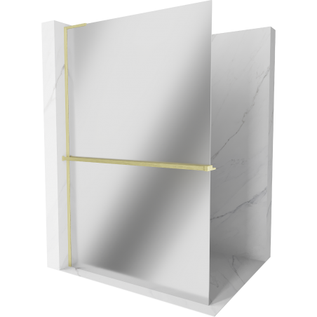 Mexen Kioto+ L Walk-in Shower Panel with Shelf 90 x 200 cm, Mirror, Brushed Gold - 800-090-123-55-50