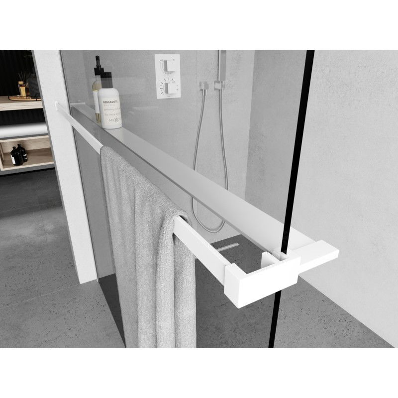 Mexen shelf for shower wall with towel rail, white - 800-02-20